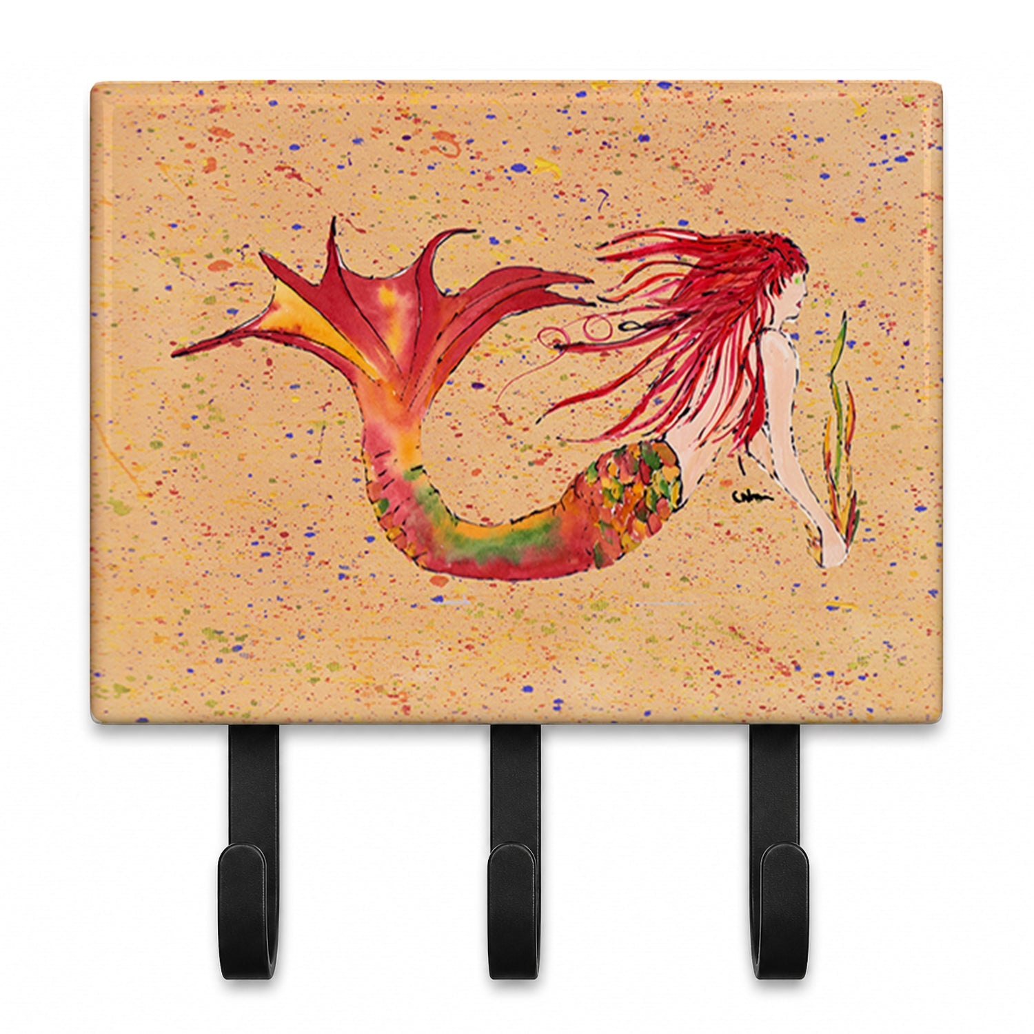 Red Headed Ginger Mermaid on Coral Leash or Key Holder Wall Hooks, Coat Rack Wall Mount, for Hanging Keys, Towels, Aprons, Leashes