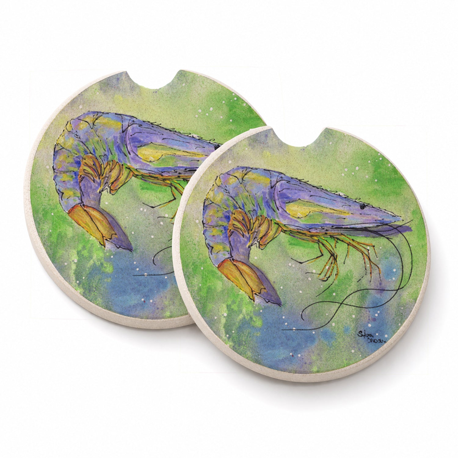 Shrimp Set of 2 Cup Holder Car Coasters Absorbent Round Sandstone Coasters Gifts for Men or Women, 2.5, Multicolor
