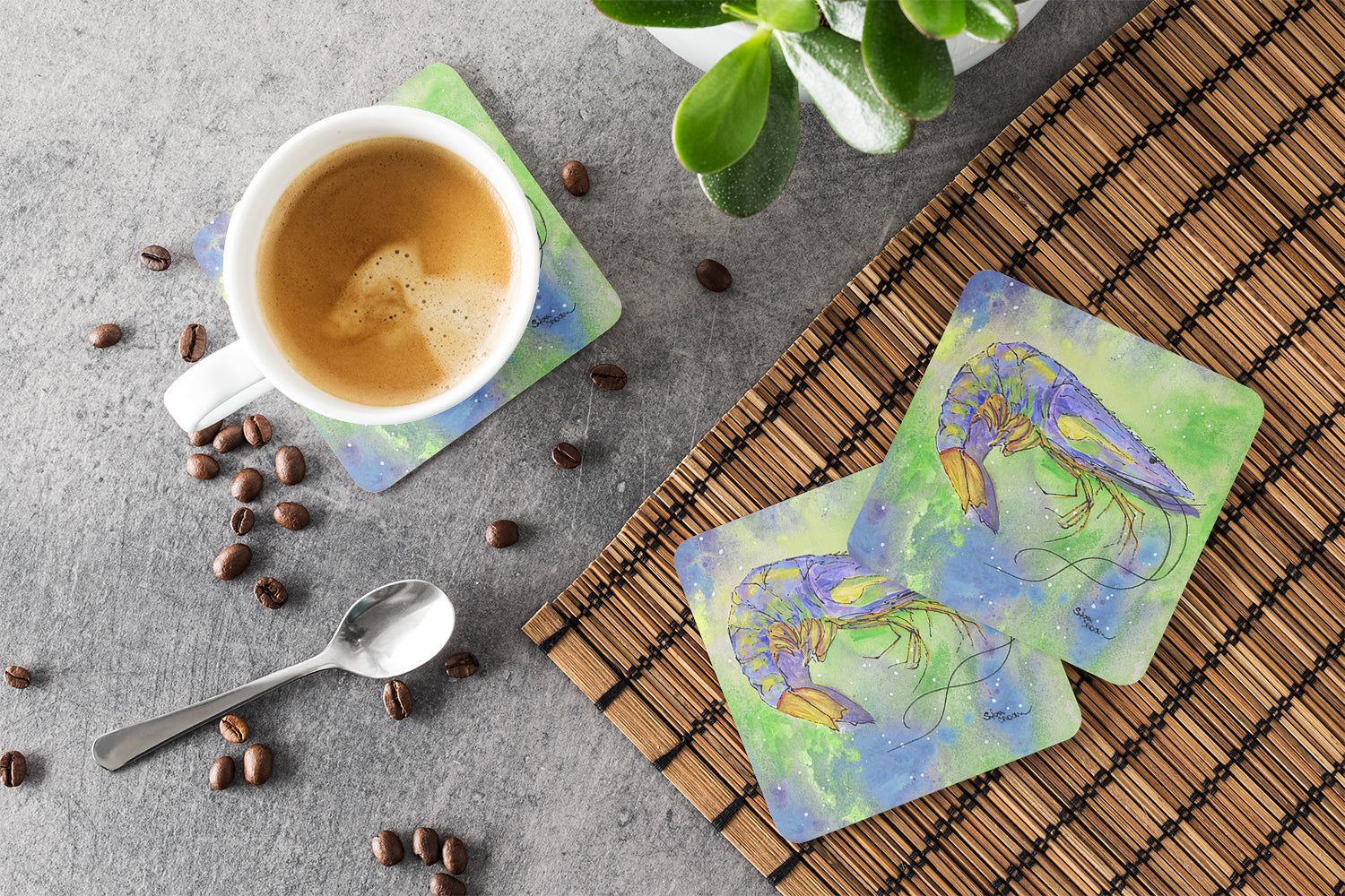 Shrimp Foam Coasters Set of 4 Cup Coasters for Indoor Outdoor, Tabletop Protection, Anti Slip, Mouse pad Material