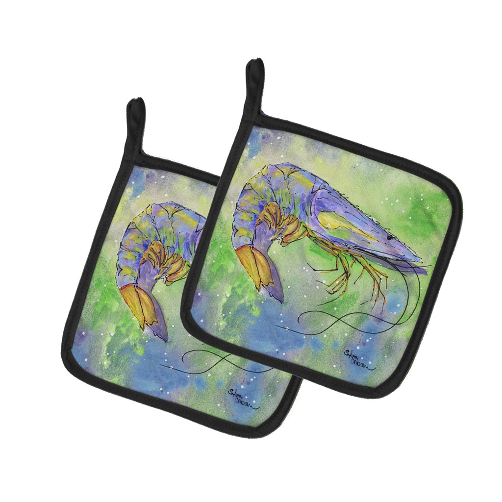 Shrimp Pot Holder Set of 2 Heat Resistant Quilted Hot Pads 7.5 x 7.5 Inch, Insulated Kitchen Trivets for Cooking & Baking