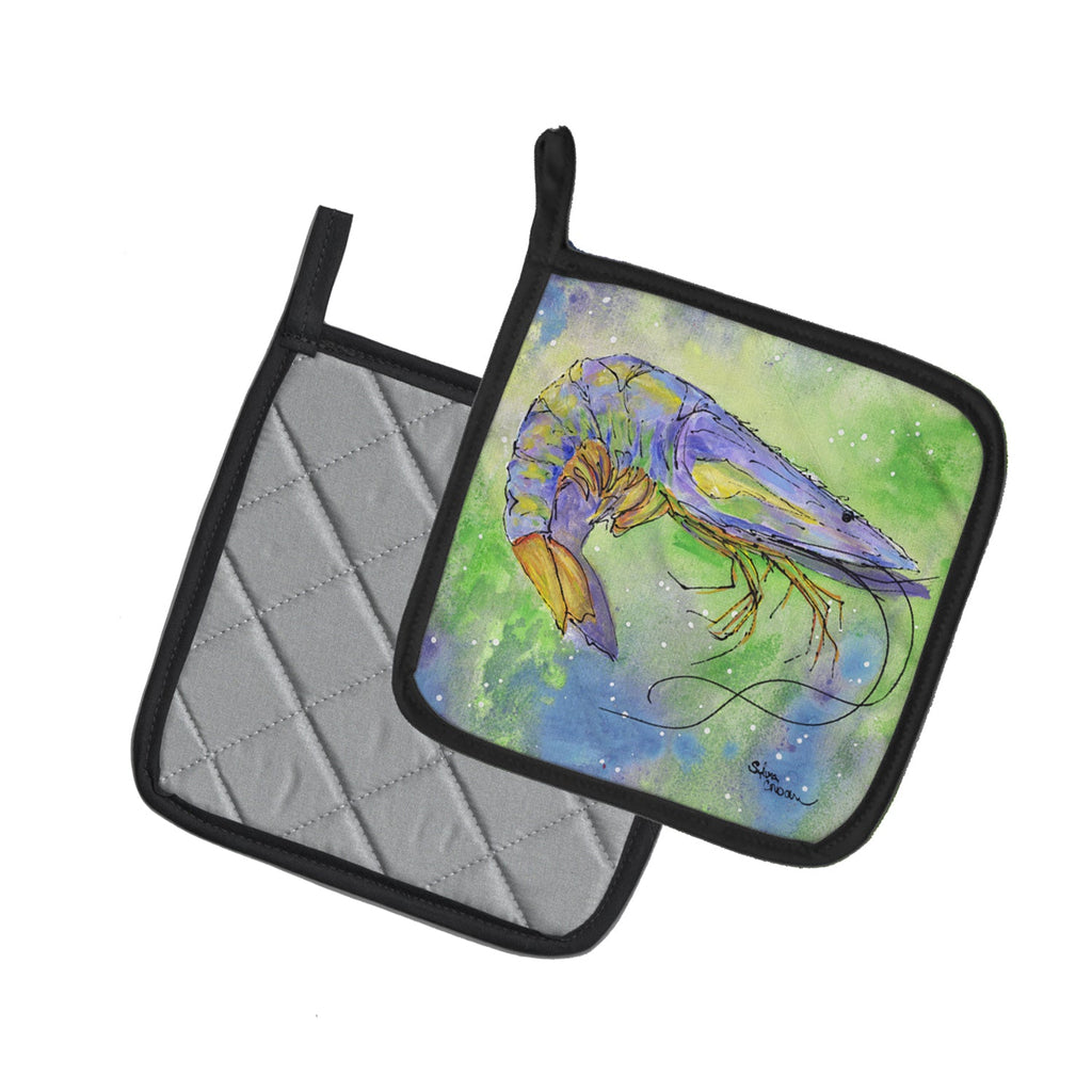 Shrimp Pot Holder Set of 2 Heat Resistant Quilted Hot Pads 7.5 x 7.5 Inch, Insulated Kitchen Trivets for Cooking & Baking