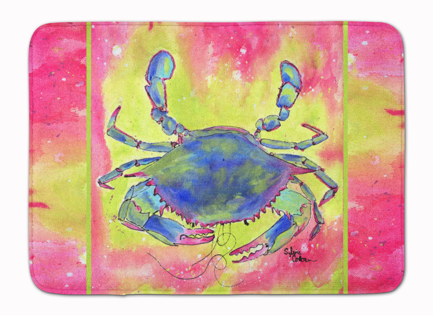 Blue Crab Bright Pink and Green Memory Foam Kitchen Mat Machine Washable Anti-Fatigue Cushion Comfort Bath or Kitchen Rug