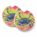 Blue Crab Bright Pink and Green Set of 2 Cup Holder Car Coasters Absorbent Round Sandstone Coasters Gifts for Men or Women, 2.5, Multicolor