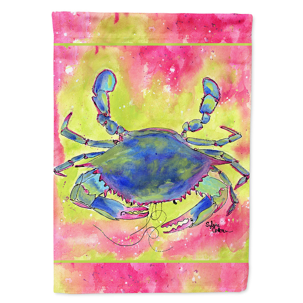 Blue Crab Bright Pink and Green House Flag 28x40 Porch Sleeve Pole Decorative Outside Yard Banner Artwork Wall Hanging, Polyester