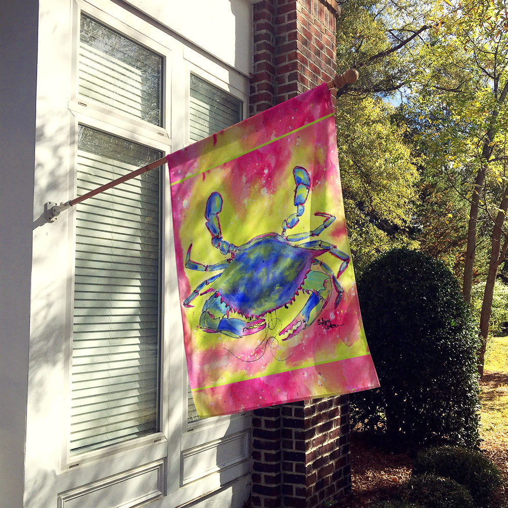 Blue Crab Bright Pink and Green House Flag 28x40 Porch Sleeve Pole Decorative Outside Yard Banner Artwork Wall Hanging, Polyester