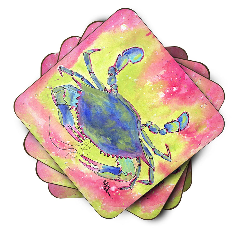 Blue Crab Bright Pink and Green Foam Coasters Set of 4 Cup Coasters for Indoor Outdoor, Tabletop Protection, Anti Slip, Mouse pad Material