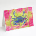 Blue Crab Bright Pink and Green Greeting Cards Pack of 8 Blank Cards with Envelopes Whimsical A7 Size 5x7