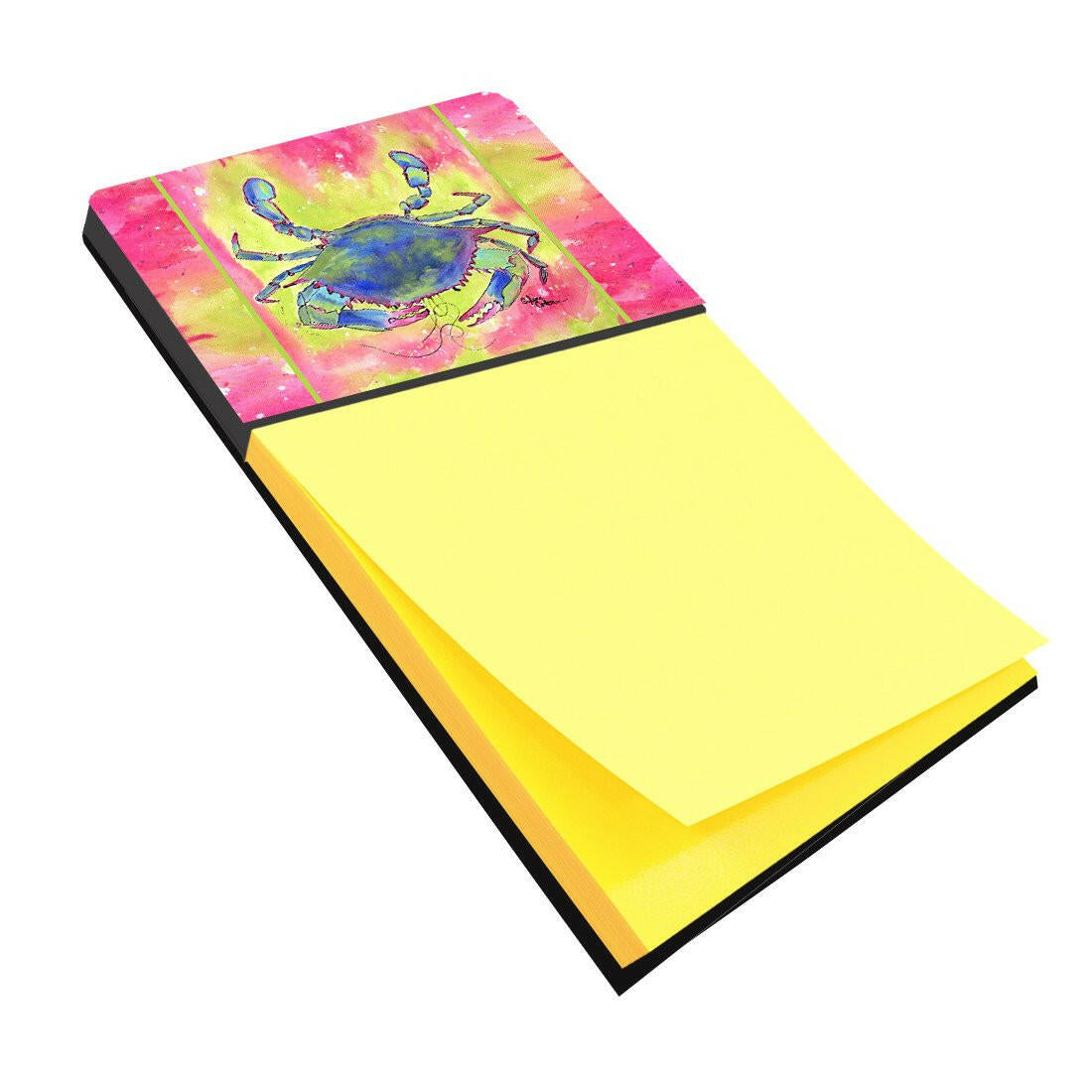Blue Crab Bright Pink and Green Watercolor Sticky Note Holder Refillable Dispenser Desk Accessory 3x3 Pad Gift