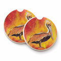 Brown Pelican Hot and Spicy Set of 2 Cup Holder Car Coasters Absorbent Round Sandstone Coasters Gifts for Men or Women, 2.5, Multicolor