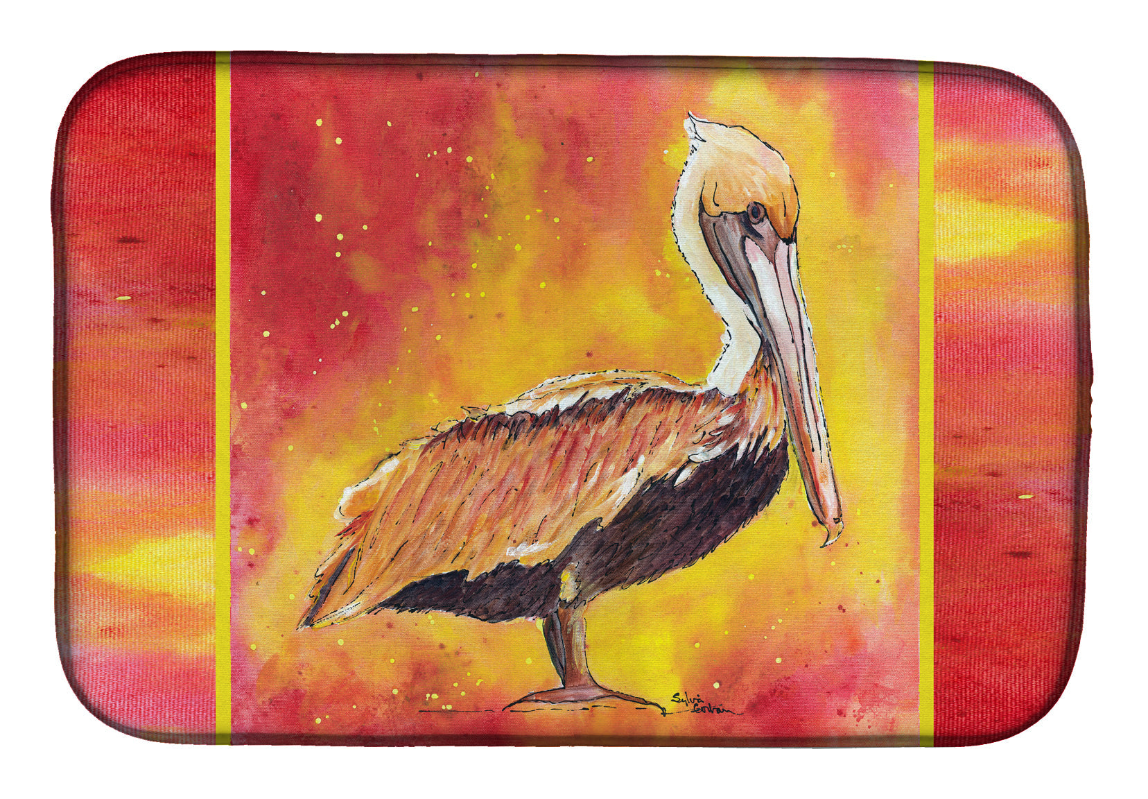 Brown Pelican Hot and Spicy Dish Drying Mat Absorbent Dish Drying Mat Pad for Kitchen Counter Dish Drainer Mat for Countertop, 14 x 21", Multicolor