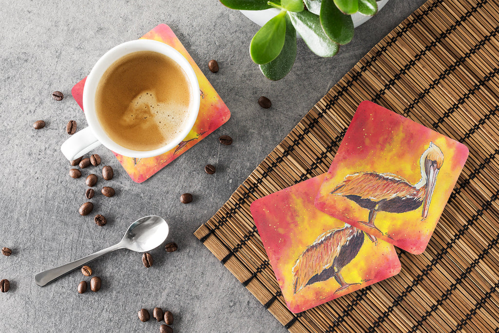 Brown Pelican Hot and Spicy Foam Coasters Set of 4 Cup Coasters for Indoor Outdoor, Tabletop Protection, Anti Slip, Mouse pad Material
