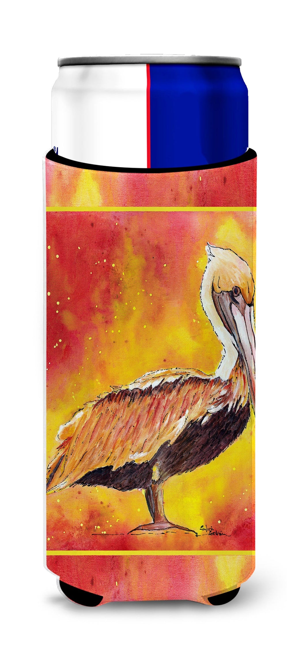 Brown Pelican Hot and Spicy Slim Can Hugger , Insulated Foam Hugger for 12 oz Slim Cans, Beer Bottles & Water Bottles, Printed in USA