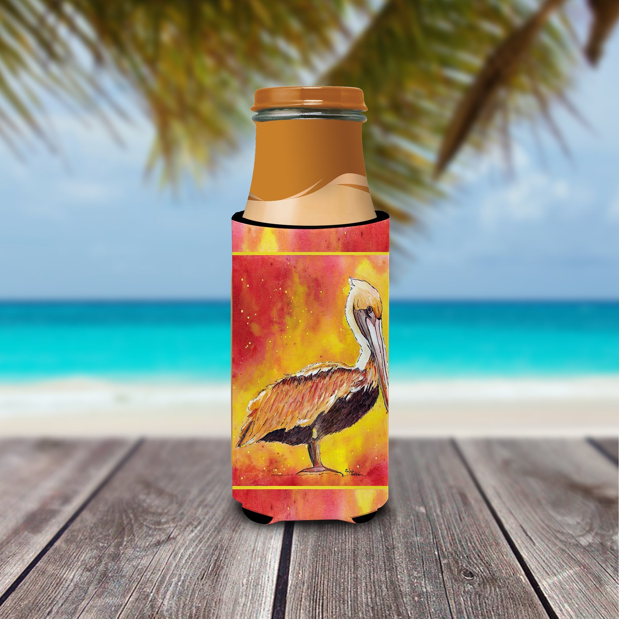 Brown Pelican Hot and Spicy Slim Can Hugger , Insulated Foam Hugger for 12 oz Slim Cans, Beer Bottles & Water Bottles, Printed in USA