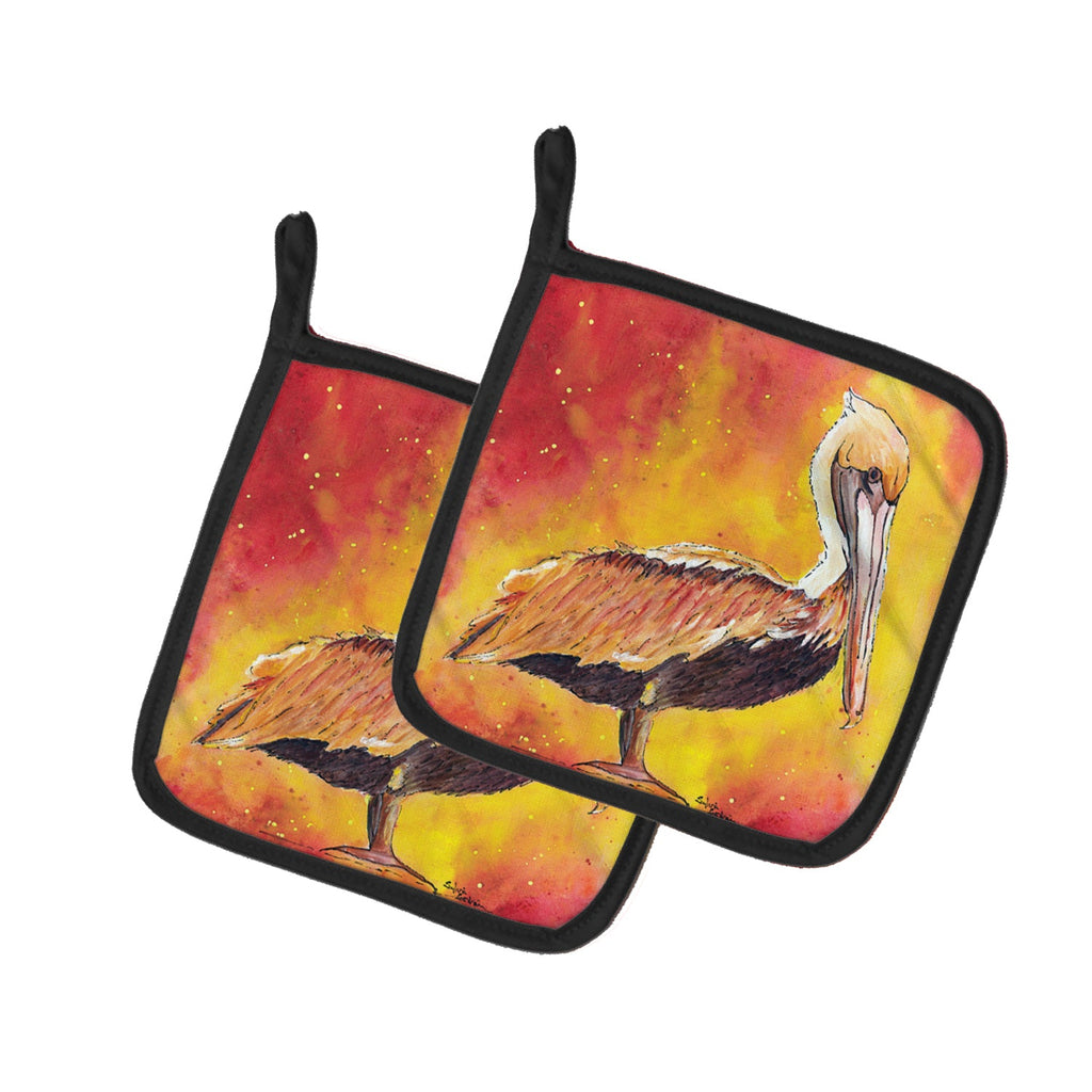 Brown Pelican Hot and Spicy Pot Holder Set of 2 Heat Resistant Quilted Hot Pads 7.5 x 7.5 Inch, Insulated Kitchen Trivets for Cooking & Baking