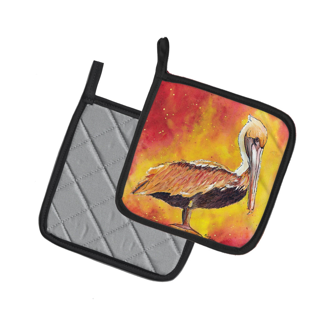 Brown Pelican Hot and Spicy Pot Holder Set of 2 Heat Resistant Quilted Hot Pads 7.5 x 7.5 Inch, Insulated Kitchen Trivets for Cooking & Baking