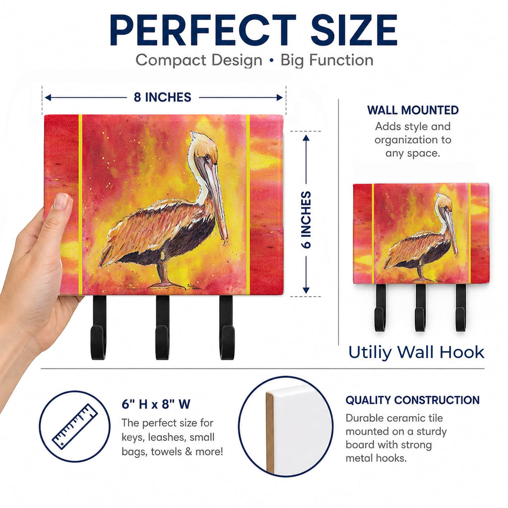 Brown Pelican Hot and Spicy Leash or Key Holder Wall Hooks, Coat Rack Wall Mount, for Hanging Keys, Towels, Aprons, Leashes
