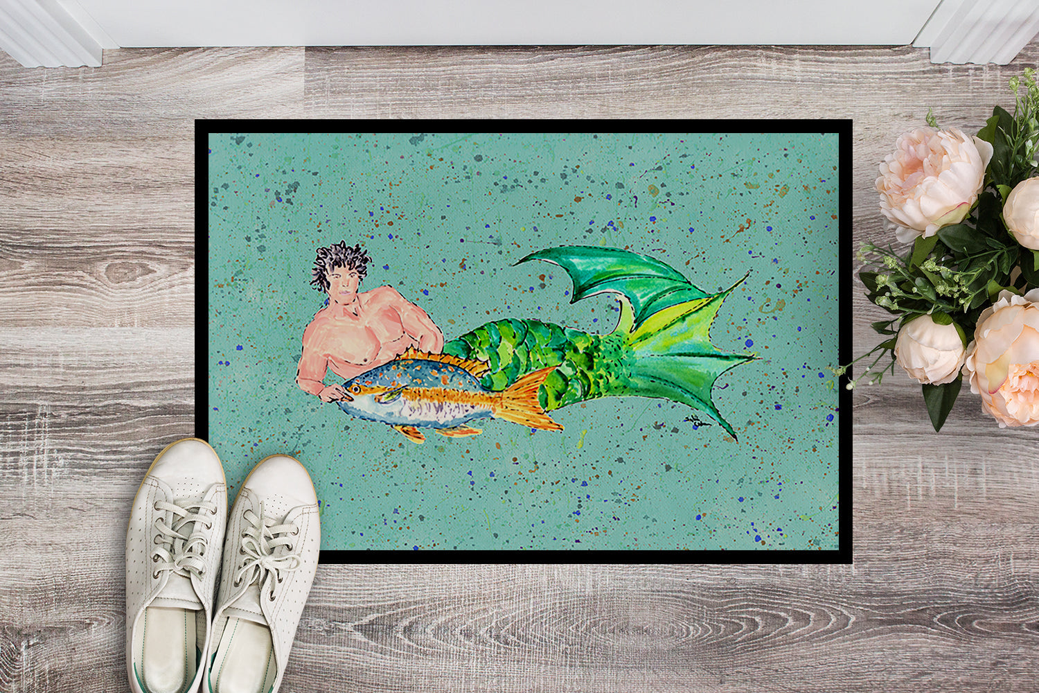 Black Haired Merman Doormat Indoor Outdoor 24H X 36W Front Door Mat Rugs for Entryway, Non Slip Washable Low Pile,