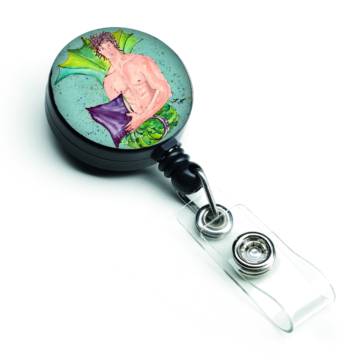 Black Haired Merman Retractable Badge Reel for Nurses ID Badge Holder with Clip Retractable Employee Badge Holder, Belt Clip