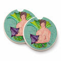 Black Haired Merman Set of 2 Cup Holder Car Coasters Absorbent Round Sandstone Coasters Gifts for Men or Women, 2.5, Multicolor