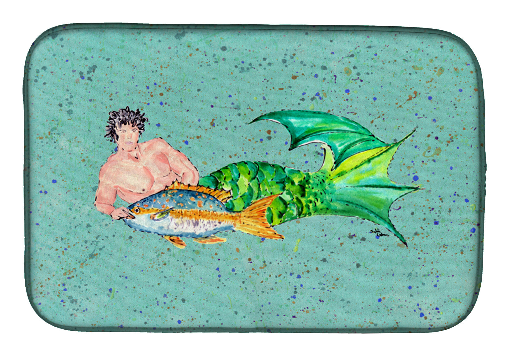 Black Haired Merman Dish Drying Mat Absorbent Dish Drying Mat Pad for Kitchen Counter Dish Drainer Mat for Countertop, 14 x 21", Multicolor