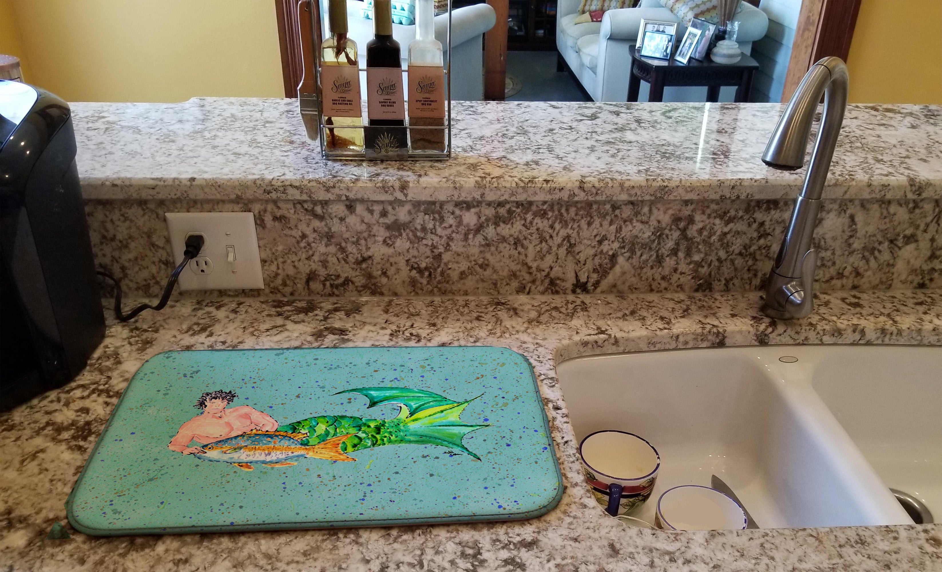 Black Haired Merman Dish Drying Mat Absorbent Dish Drying Mat Pad for Kitchen Counter Dish Drainer Mat for Countertop, 14 x 21", Multicolor