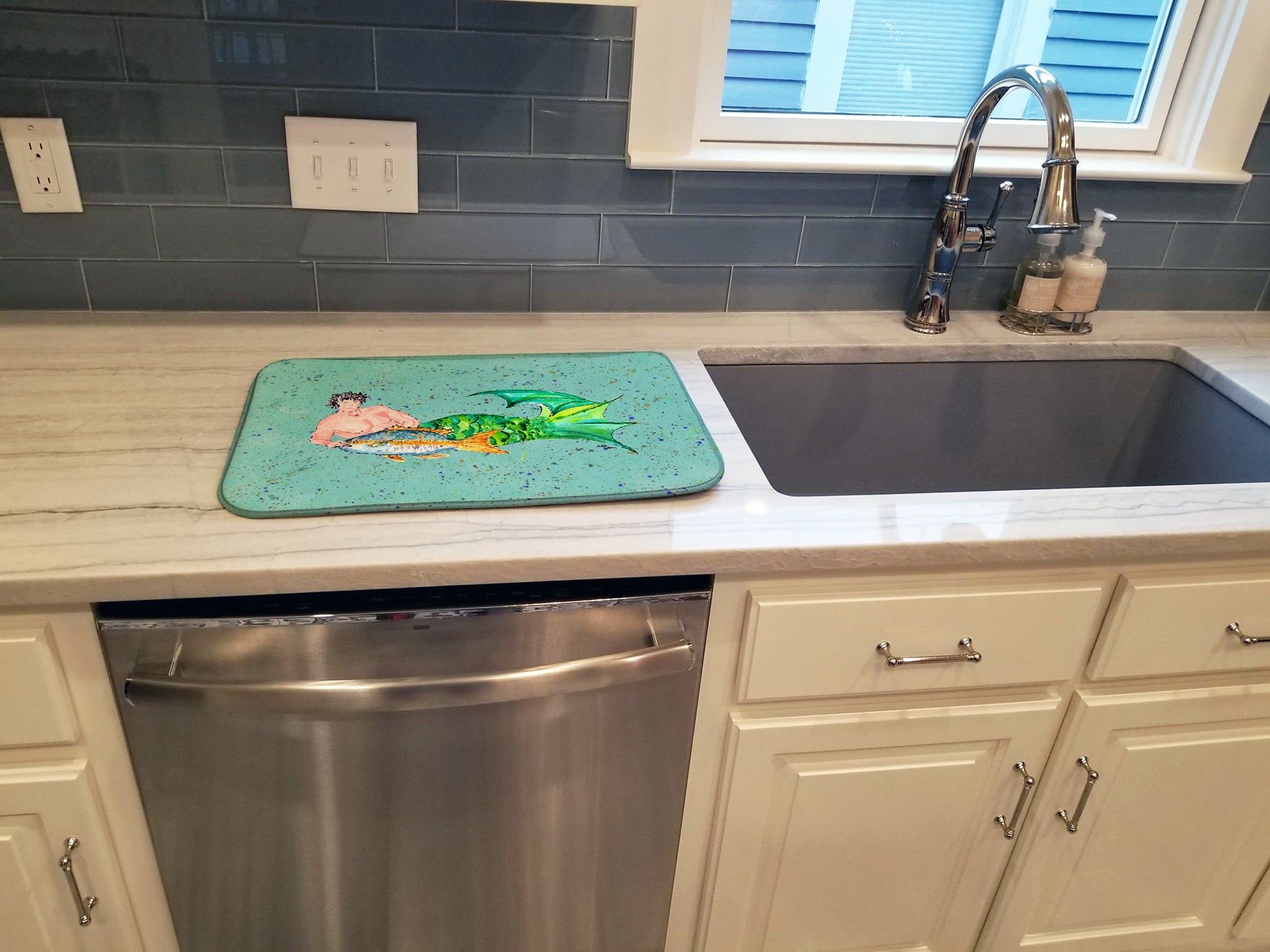 Black Haired Merman Dish Drying Mat Absorbent Dish Drying Mat Pad for Kitchen Counter Dish Drainer Mat for Countertop, 14 x 21", Multicolor