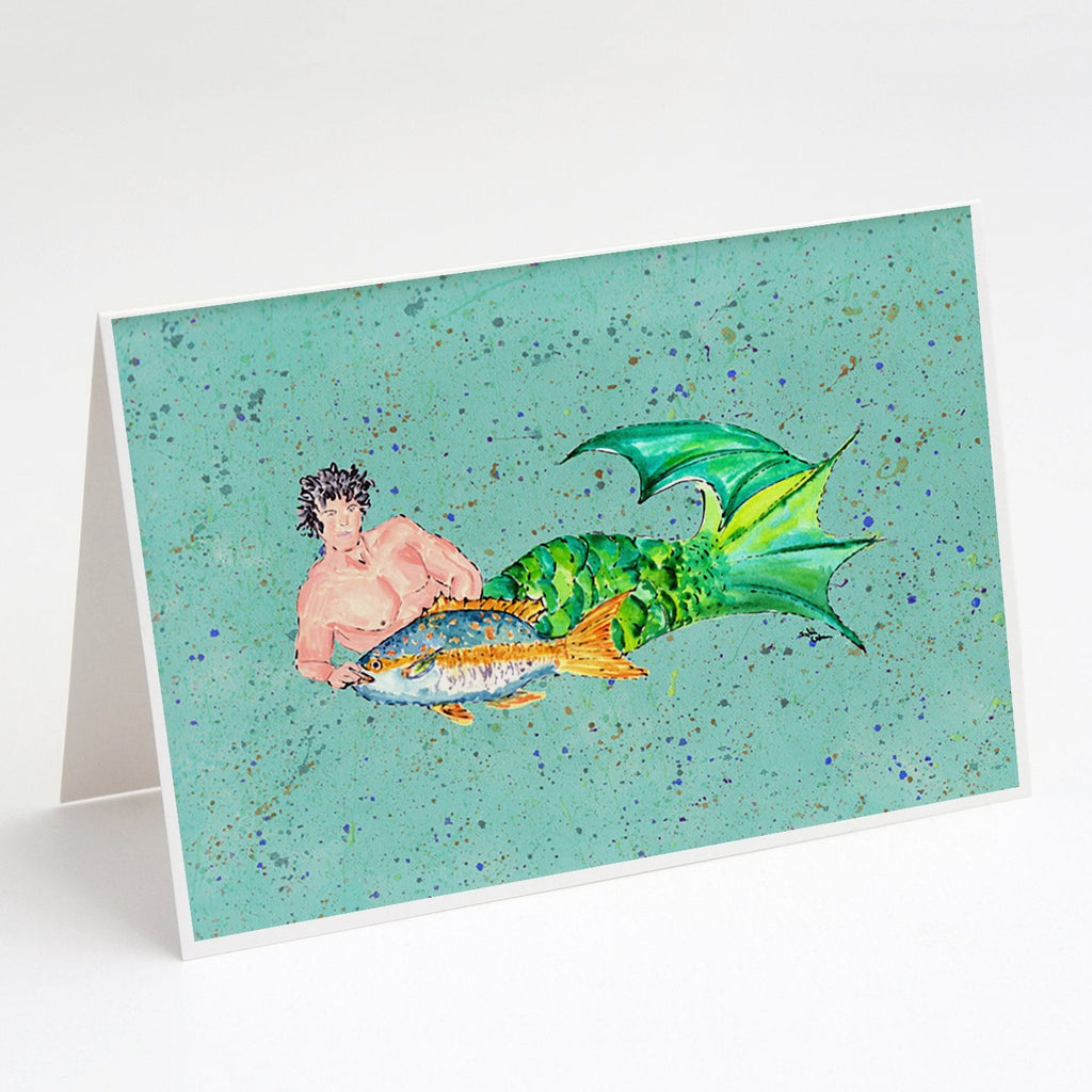 Black Haired Merman Greeting Cards Pack of 8 Blank Cards with Envelopes Whimsical A7 Size 5x7