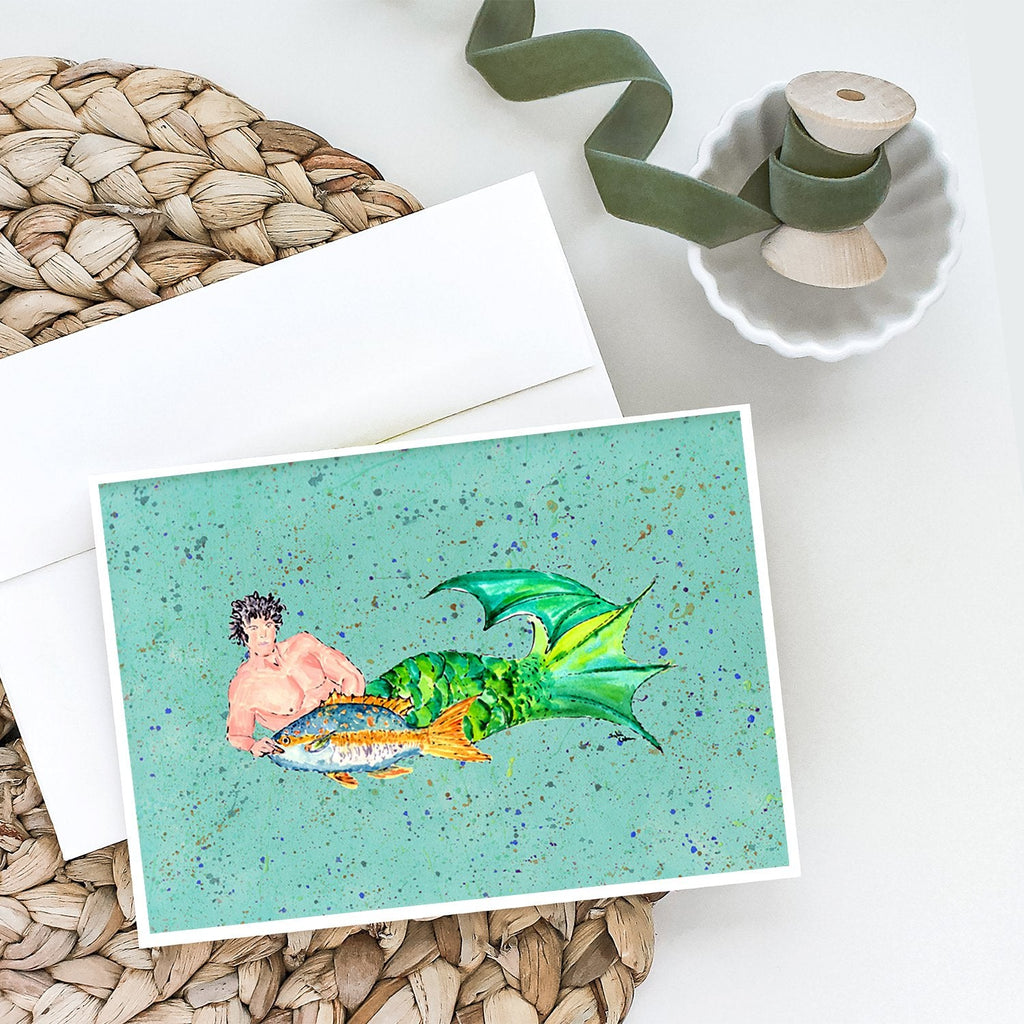 Black Haired Merman Greeting Cards Pack of 8 Blank Cards with Envelopes Whimsical A7 Size 5x7