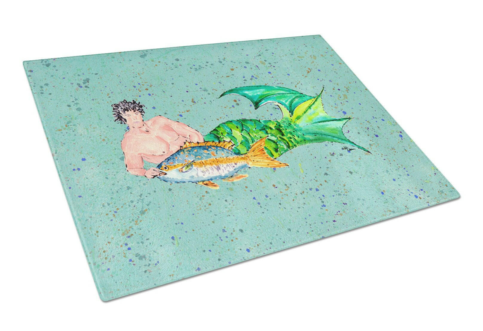 Black Haired Merman Cutting Board Tempered Glass Kitchen Cutting Surface, Heat Resistant Chopping, Non-Slip Feet, Food Prep & Serving