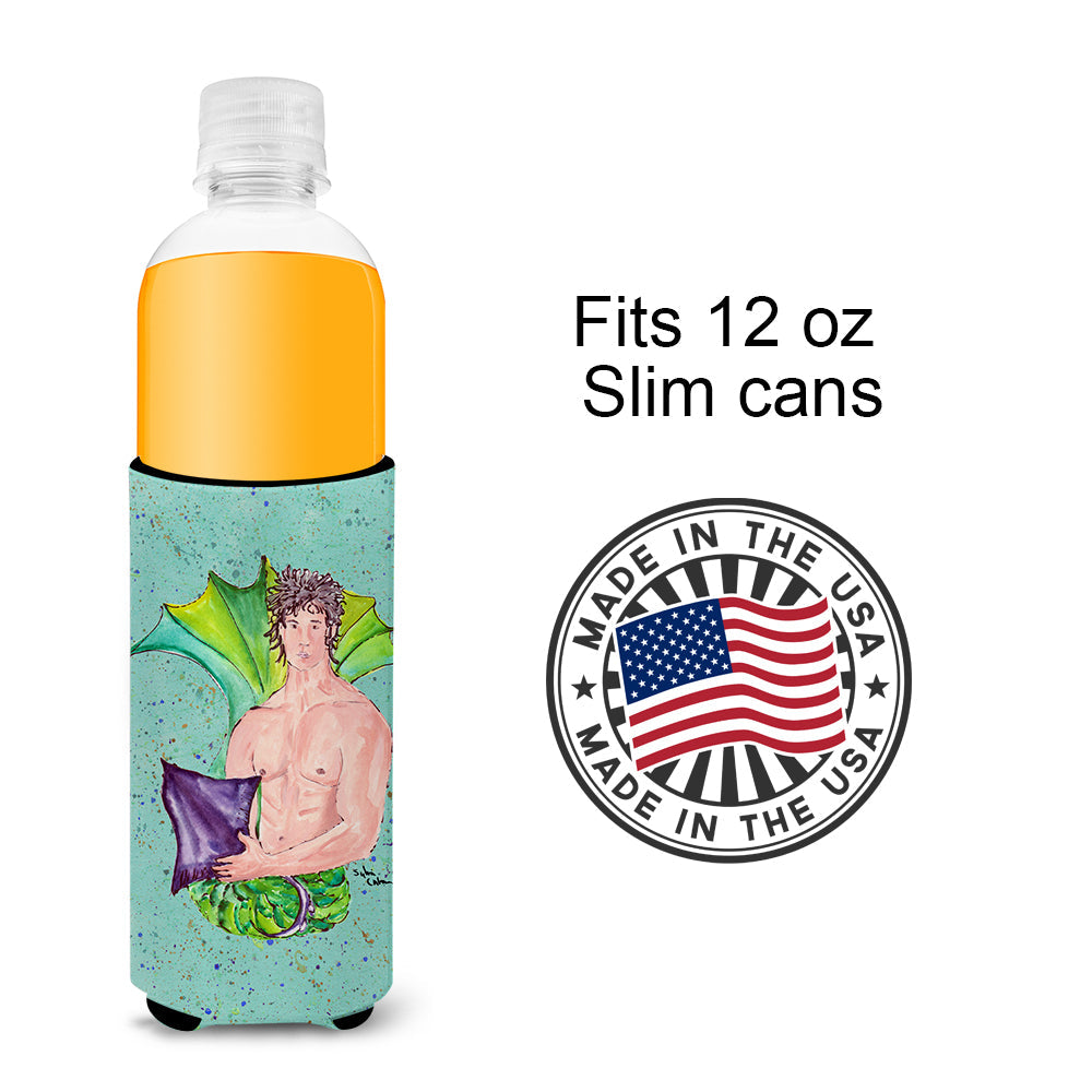 Black Haired Merman Slim Can Hugger , Insulated Foam Hugger for 12 oz Slim Cans, Beer Bottles & Water Bottles, Printed in USA