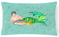 Black Haired Merman Decorative Throw Pillow 12x16 Indoor Outdoor Accent Cushion, Fabric Cover with Insert for Sofa, Bed, Porch & Living Room
