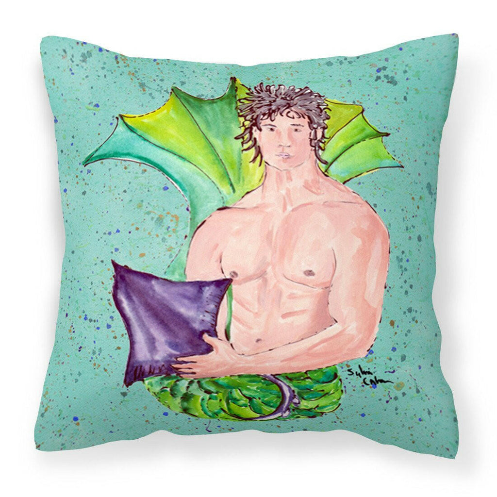 Black Haired Merman Decorative Throw Pillow 14x14 Indoor Outdoor Accent Cushion, Fabric Cover with Insert for Sofa, Bed, Porch & Living Room