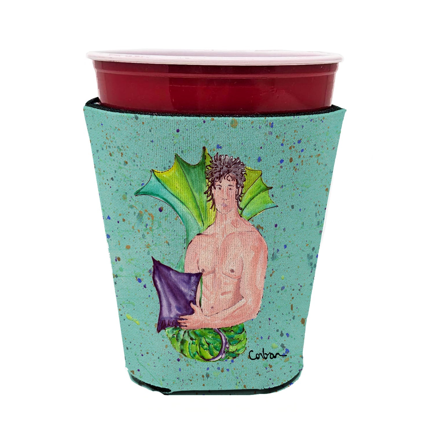 Black Haired Merman Red Cup Hugger Sleeve for 16–22 oz Party Cups, Insulated Foam Drink Holder for Iced Coffee, Tailgate & BBQ Reusable