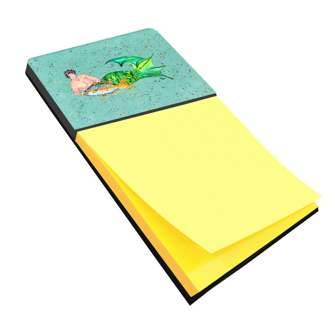 Black Haired Merman Watercolor Sticky Note Holder Refillable Dispenser Desk Accessory 3x3 Pad Gift
