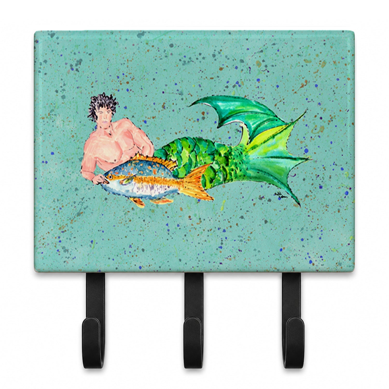 Black Haired Merman Leash or Key Holder Wall Hooks, Coat Rack Wall Mount, for Hanging Keys, Towels, Aprons, Leashes