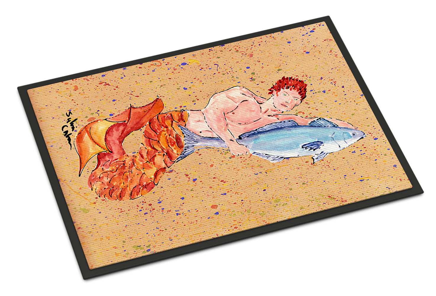Red Headed Ginger Merman Doormat Indoor Outdoor 24H X 36W Front Door Mat Rugs for Entryway, Non Slip Washable Low Pile,