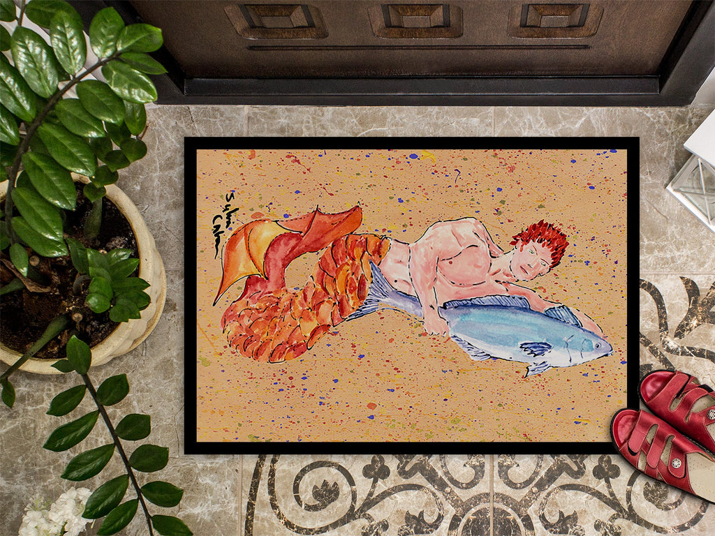 Red Headed Ginger Merman Doormat Indoor Outdoor 24H X 36W Front Door Mat Rugs for Entryway, Non Slip Washable Low Pile,
