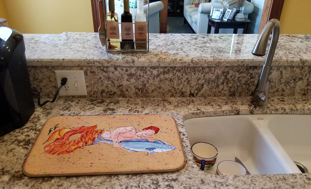 Red Headed Ginger Merman Dish Drying Mat Absorbent Dish Drying Mat Pad for Kitchen Counter Dish Drainer Mat for Countertop, 14 x 21", Multicolor