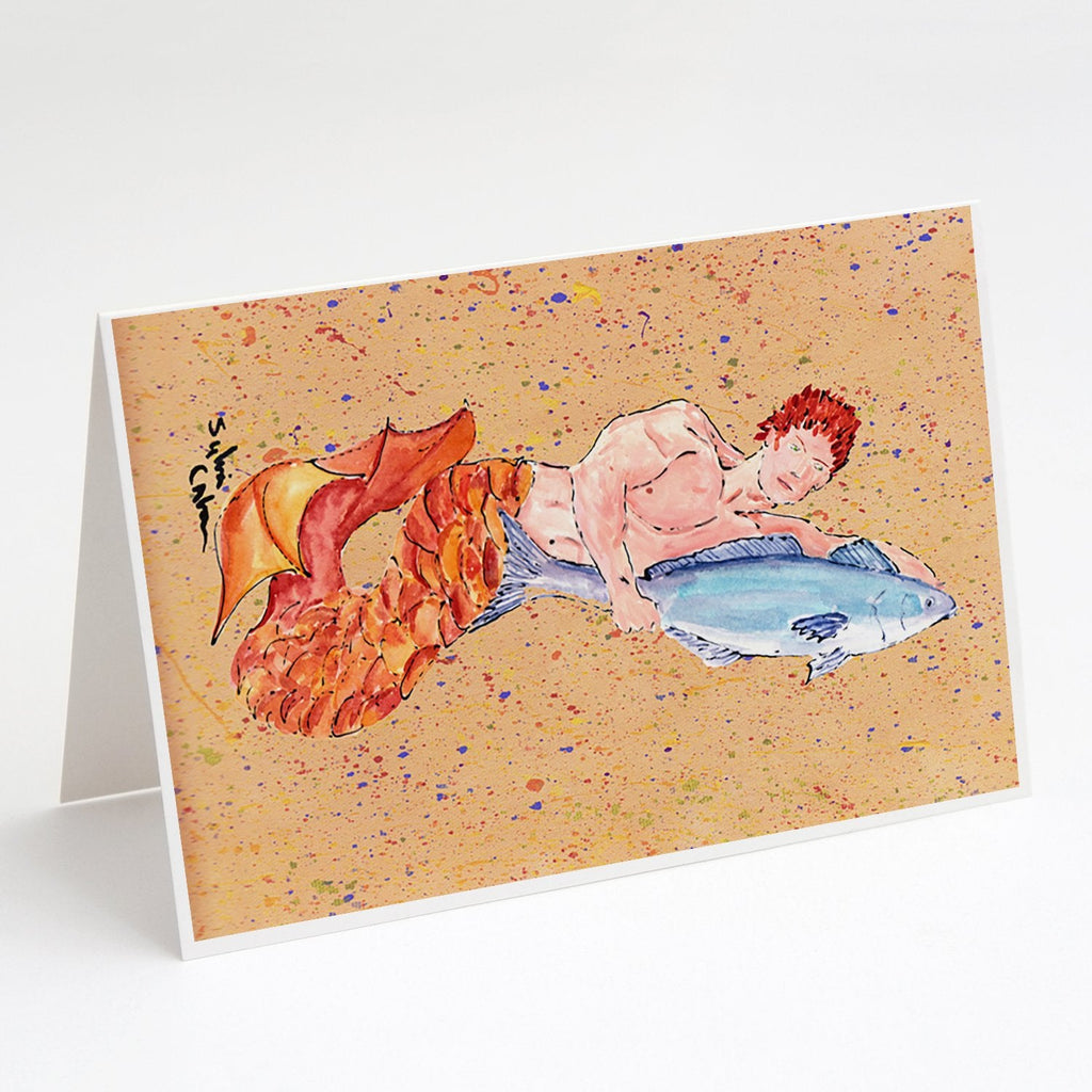 Red Headed Ginger Merman Greeting Cards Pack of 8 Blank Cards with Envelopes Whimsical A7 Size 5x7