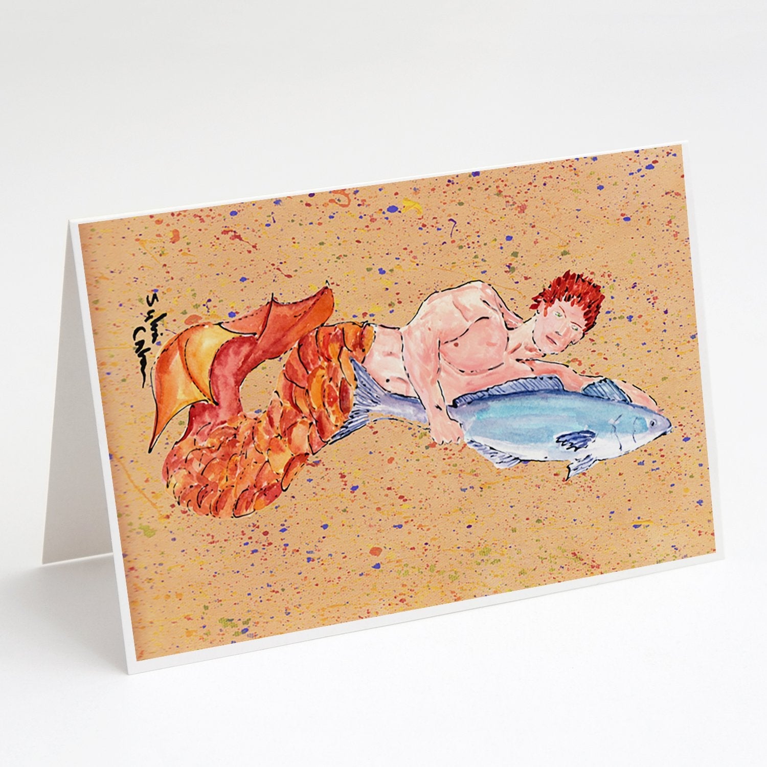 Red Headed Ginger Merman Greeting Cards Pack of 8 Blank Cards with Envelopes Whimsical A7 Size 5x7