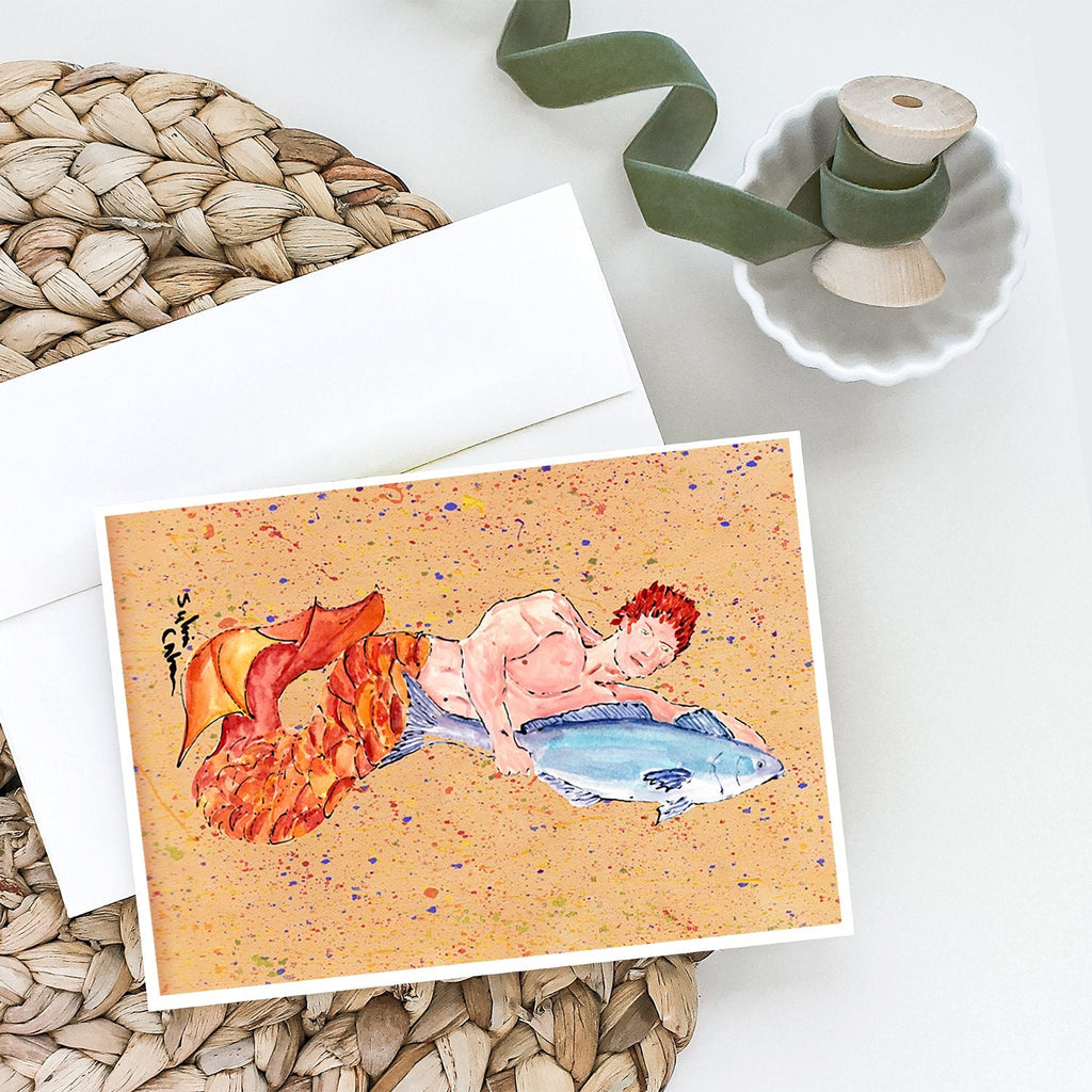 Red Headed Ginger Merman Greeting Cards Pack of 8 Blank Cards with Envelopes Whimsical A7 Size 5x7