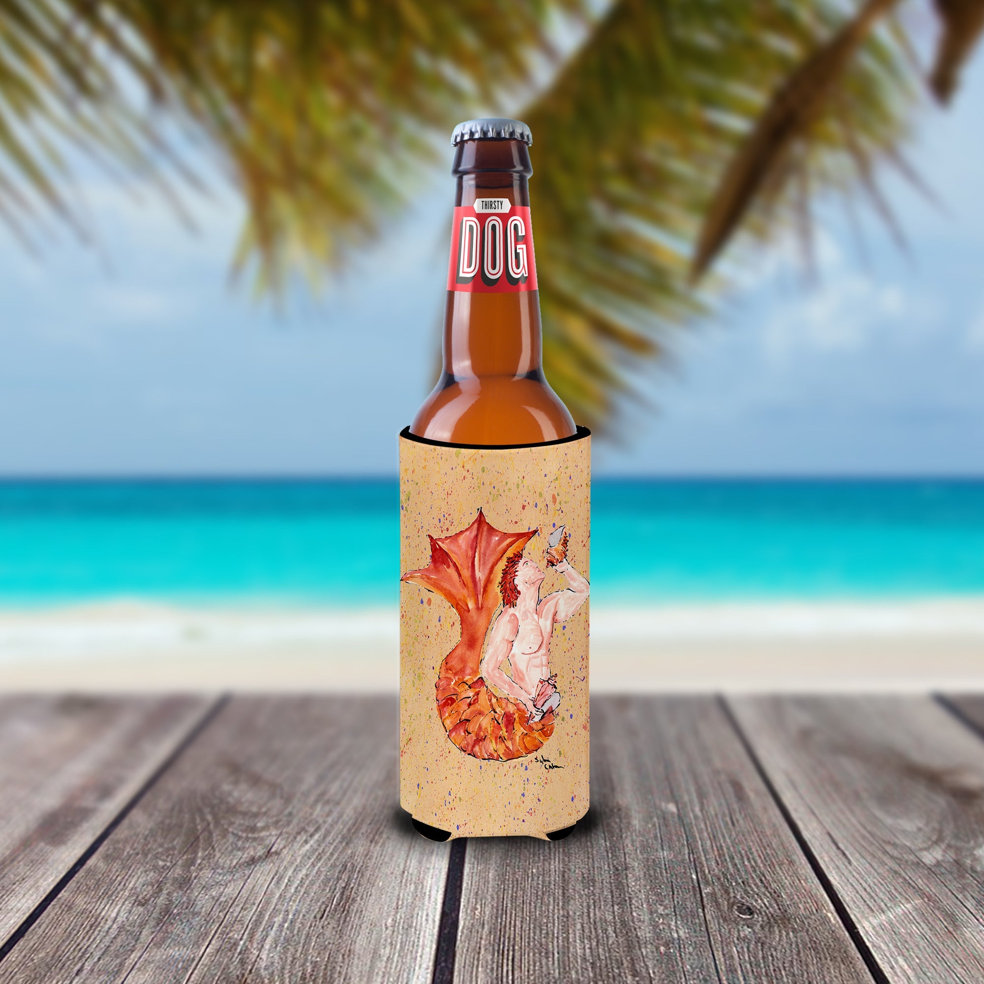Red Headed Ginger Merman Slim Can Hugger , Insulated Foam Hugger for 12 oz Slim Cans, Beer Bottles & Water Bottles, Printed in USA