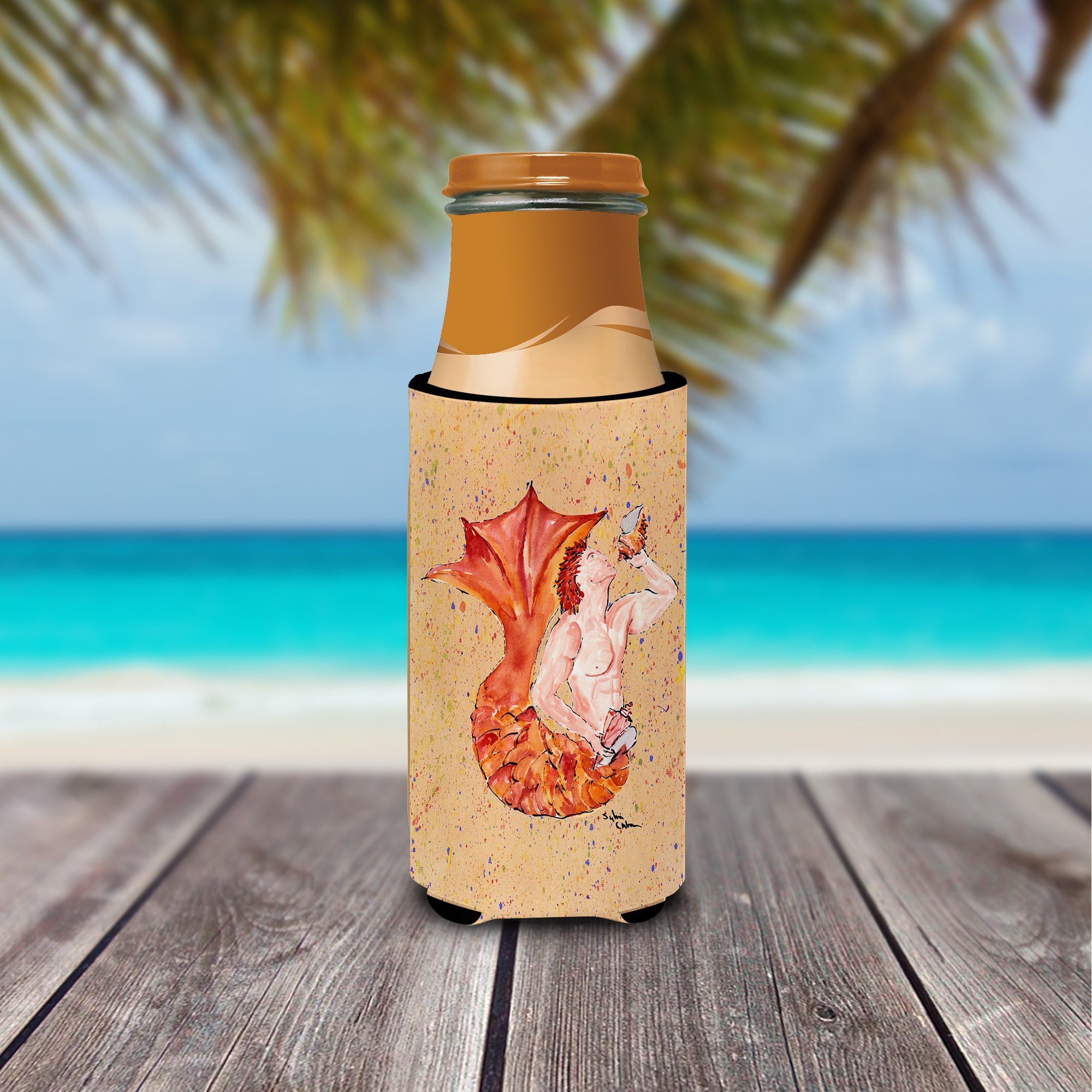 Red Headed Ginger Merman Slim Can Hugger , Insulated Foam Hugger for 12 oz Slim Cans, Beer Bottles & Water Bottles, Printed in USA