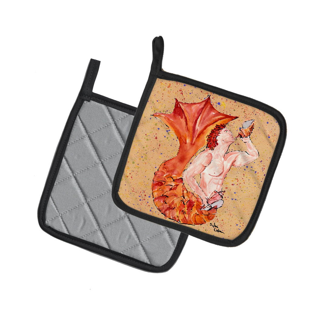 Red Headed Ginger Merman Pot Holder Set of 2 Heat Resistant Quilted Hot Pads 7.5 x 7.5 Inch, Insulated Kitchen Trivets for Cooking & Baking