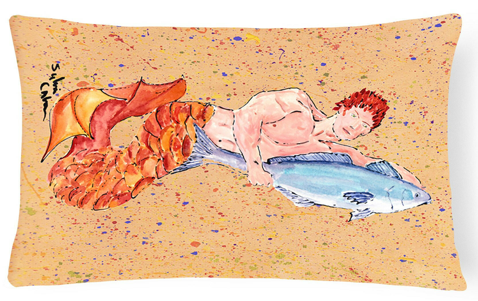 Red Headed Ginger Merman Decorative Throw Pillow 12x16 Indoor Outdoor Accent Cushion, Fabric Cover with Insert for Sofa, Bed, Porch & Living Room