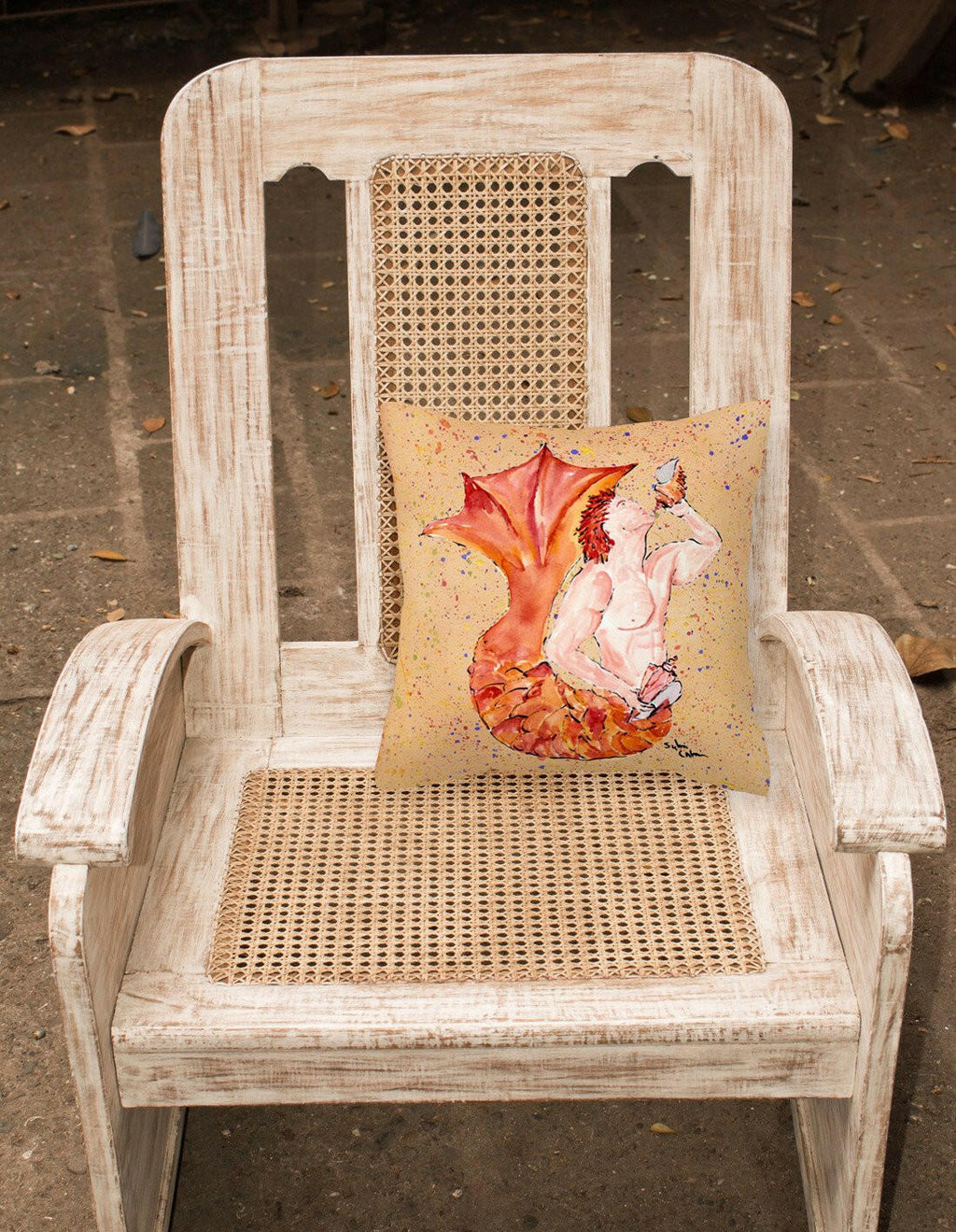 Red Headed Ginger Merman Decorative Throw Pillow 14x14 Indoor Outdoor Accent Cushion, Fabric Cover with Insert for Sofa, Bed, Porch & Living Room