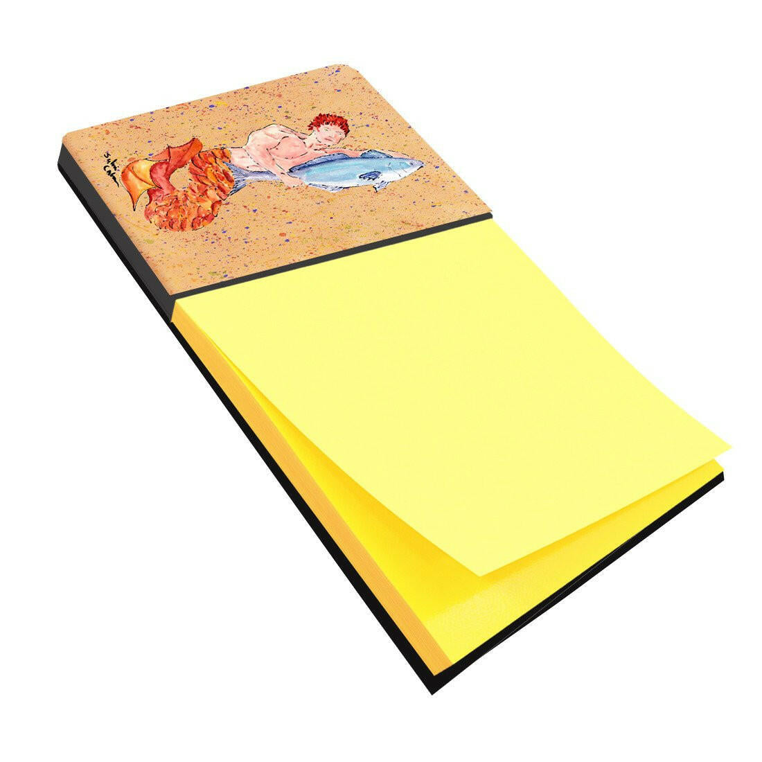 Red Headed Ginger Merman Watercolor Sticky Note Holder Refillable Dispenser Desk Accessory 3x3 Pad Gift
