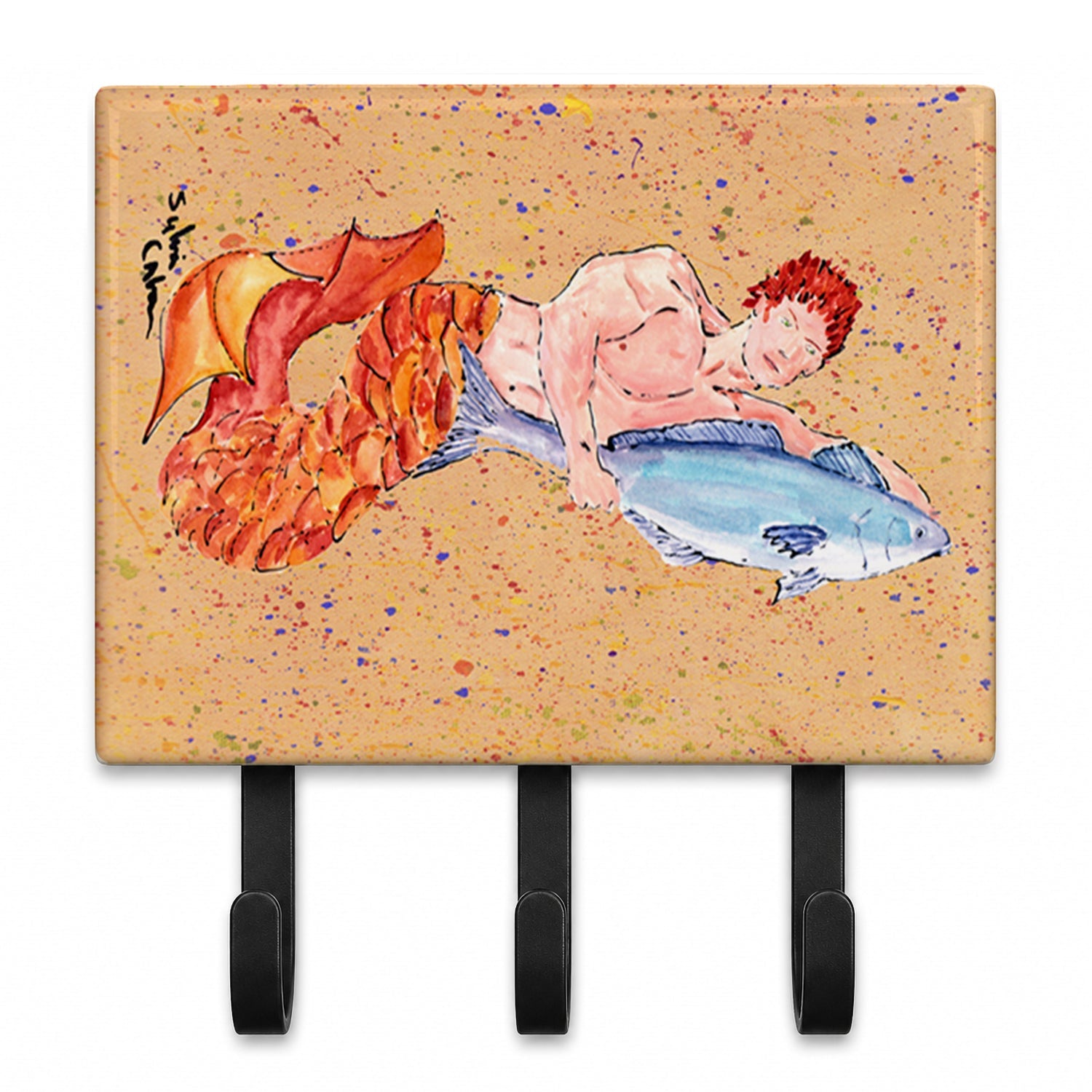 Red Headed Ginger Merman Leash or Key Holder Wall Hooks, Coat Rack Wall Mount, for Hanging Keys, Towels, Aprons, Leashes