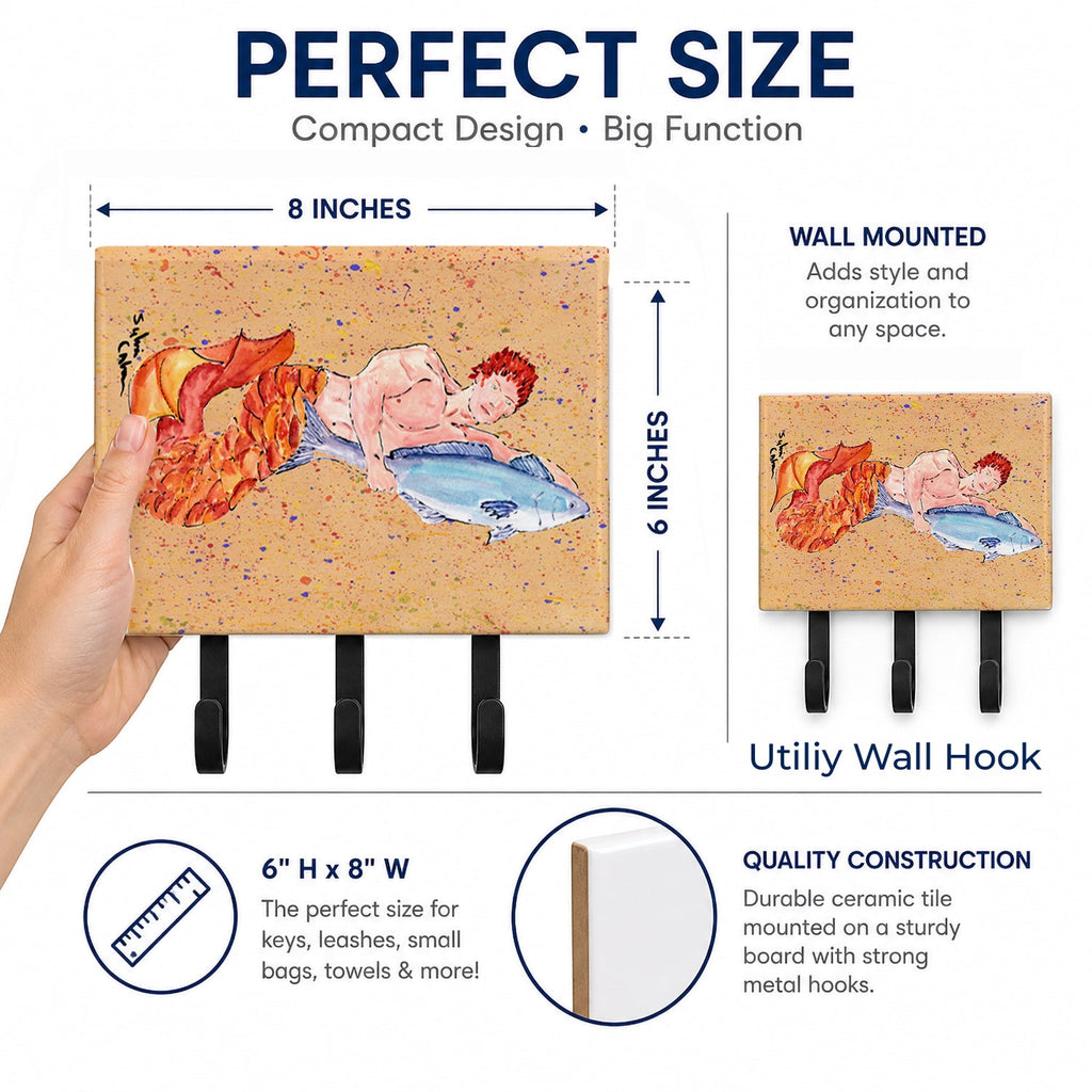 Red Headed Ginger Merman Leash or Key Holder Wall Hooks, Coat Rack Wall Mount, for Hanging Keys, Towels, Aprons, Leashes