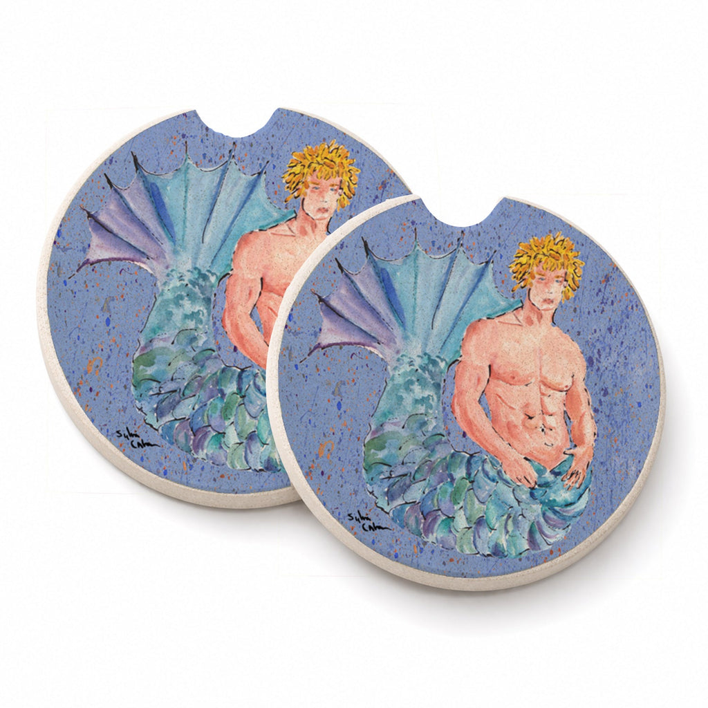 Blonde Merman Set of 2 Cup Holder Car Coasters Absorbent Round Sandstone Coasters Gifts for Men or Women, 2.5, Multicolor